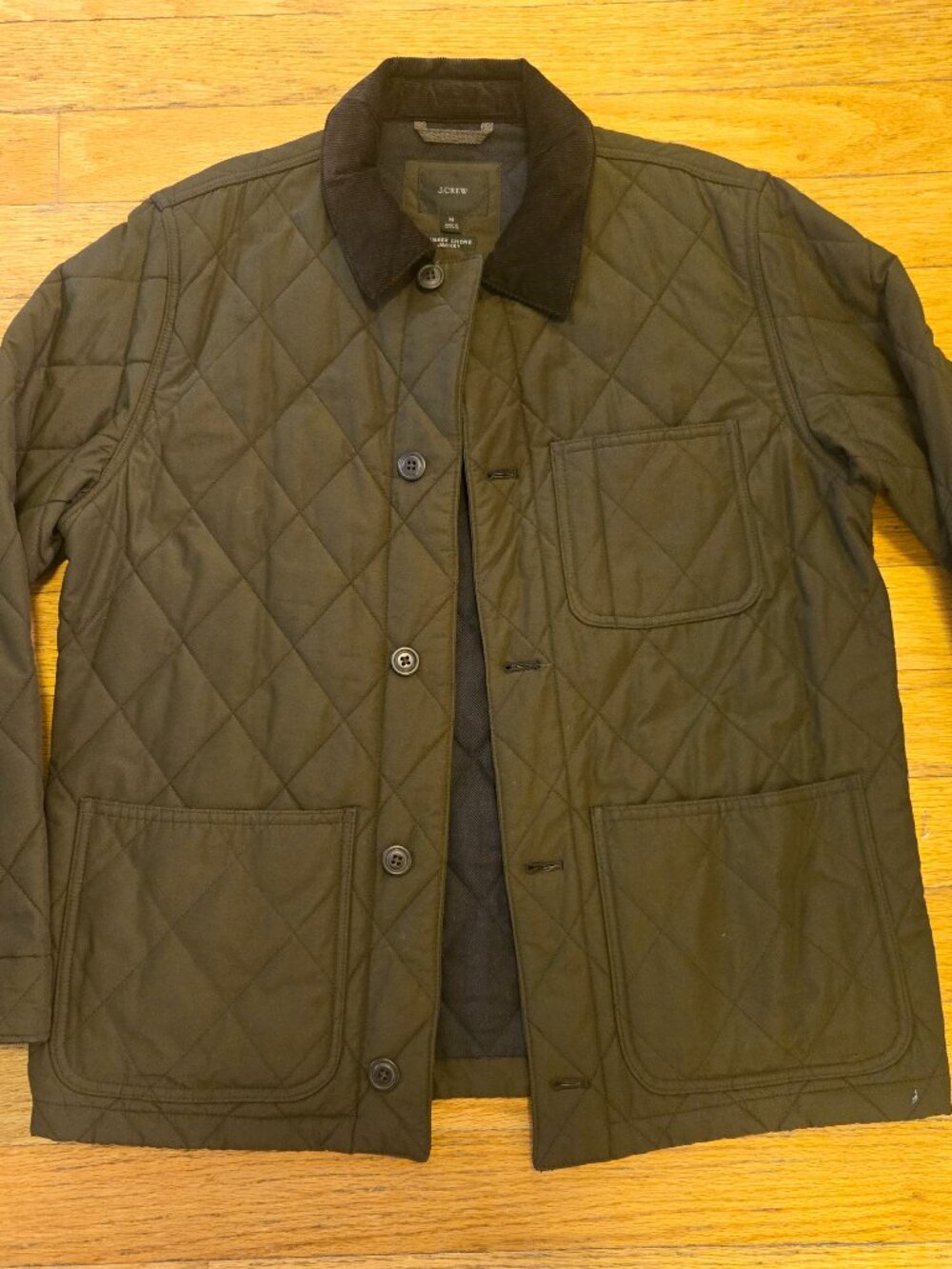 J.Crew Mens Sussex Quilted Chore Jacket Green Medium Barn Jacket Corduroy Collar